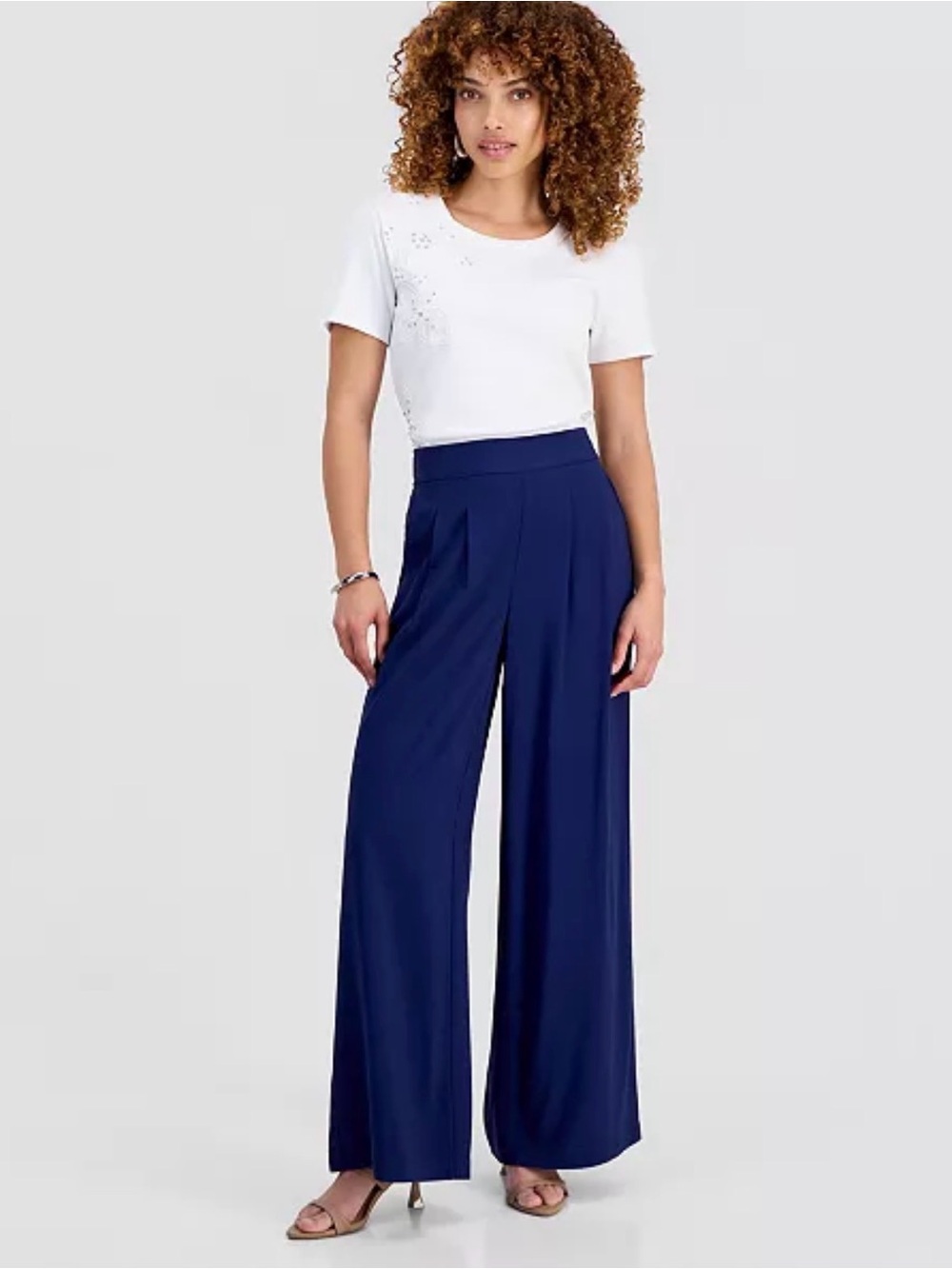 INC International Concepts Petite Pleated Pull-On Wide-Leg Pants Size PS
